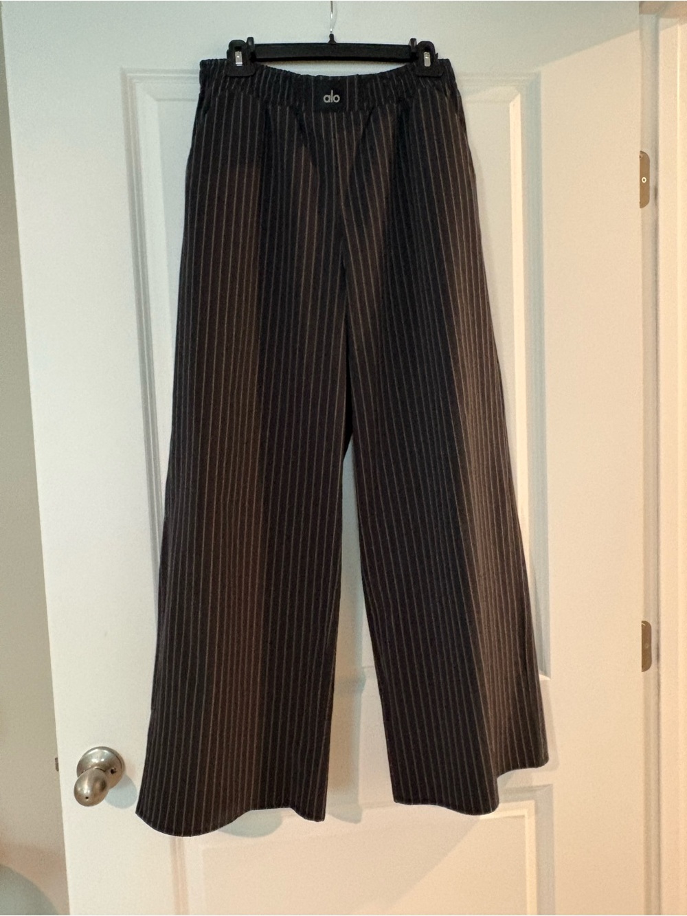 ALO Yoga Black Wide-Leg Pinstripe Pants